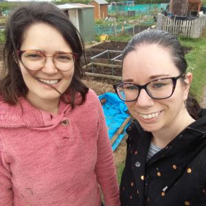 Lucy and Katherine at the Allotment